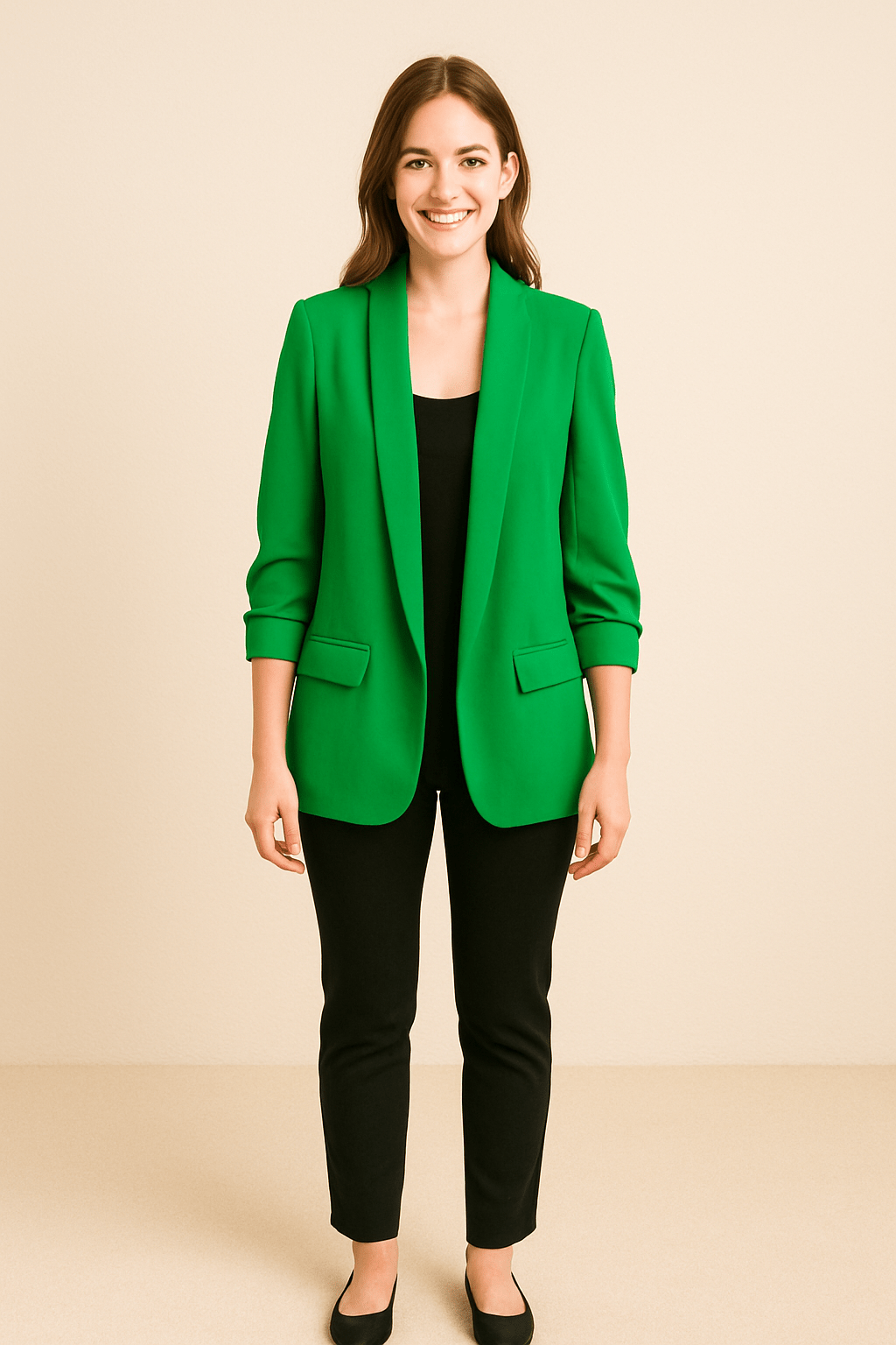 Dames Blazer met Gekerfde Revers - Open Voorkant en Klepzakken - ZAMISI