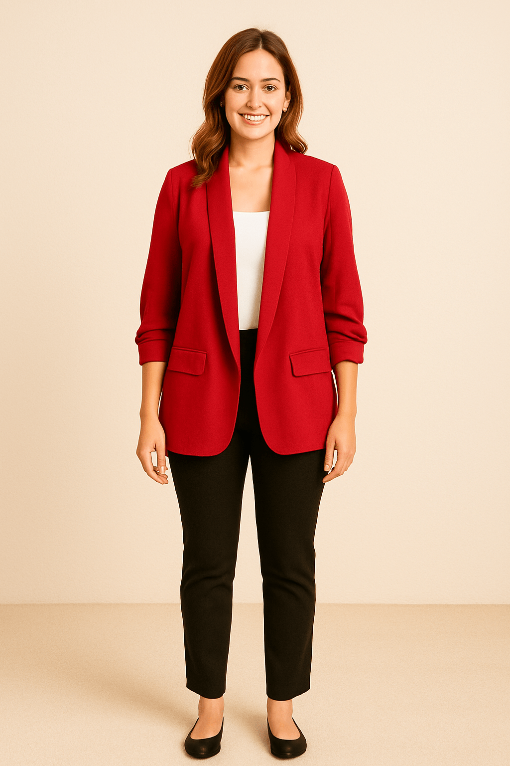 Dames Blazer met Gekerfde Revers - Open Voorkant en Klepzakken - ZAMISI