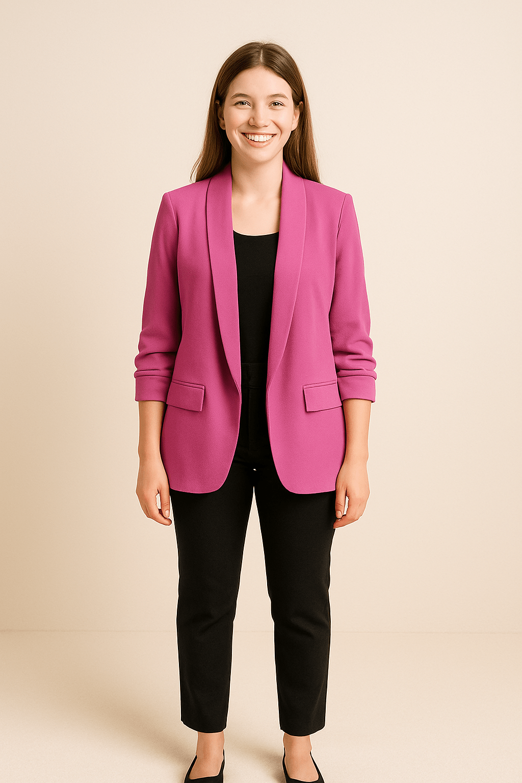 Dames Blazer met Gekerfde Revers - Open Voorkant en Klepzakken - ZAMISI