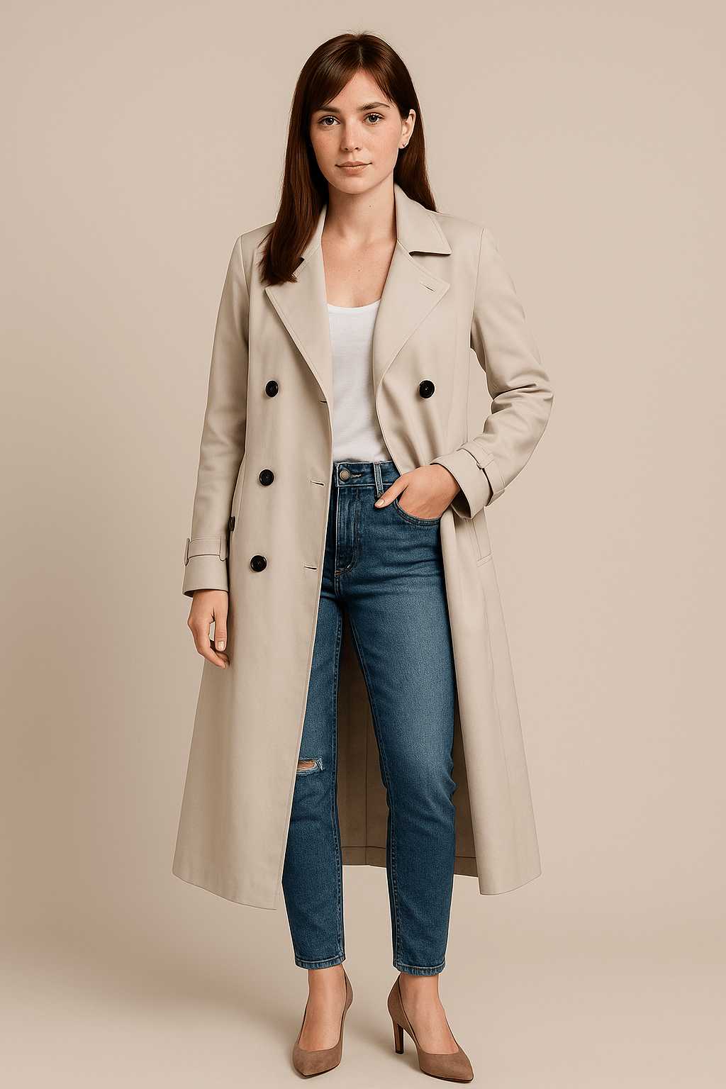 Dames Double - Breasted Trenchcoat - Ceintuur en Stormflappen - ZAMISI