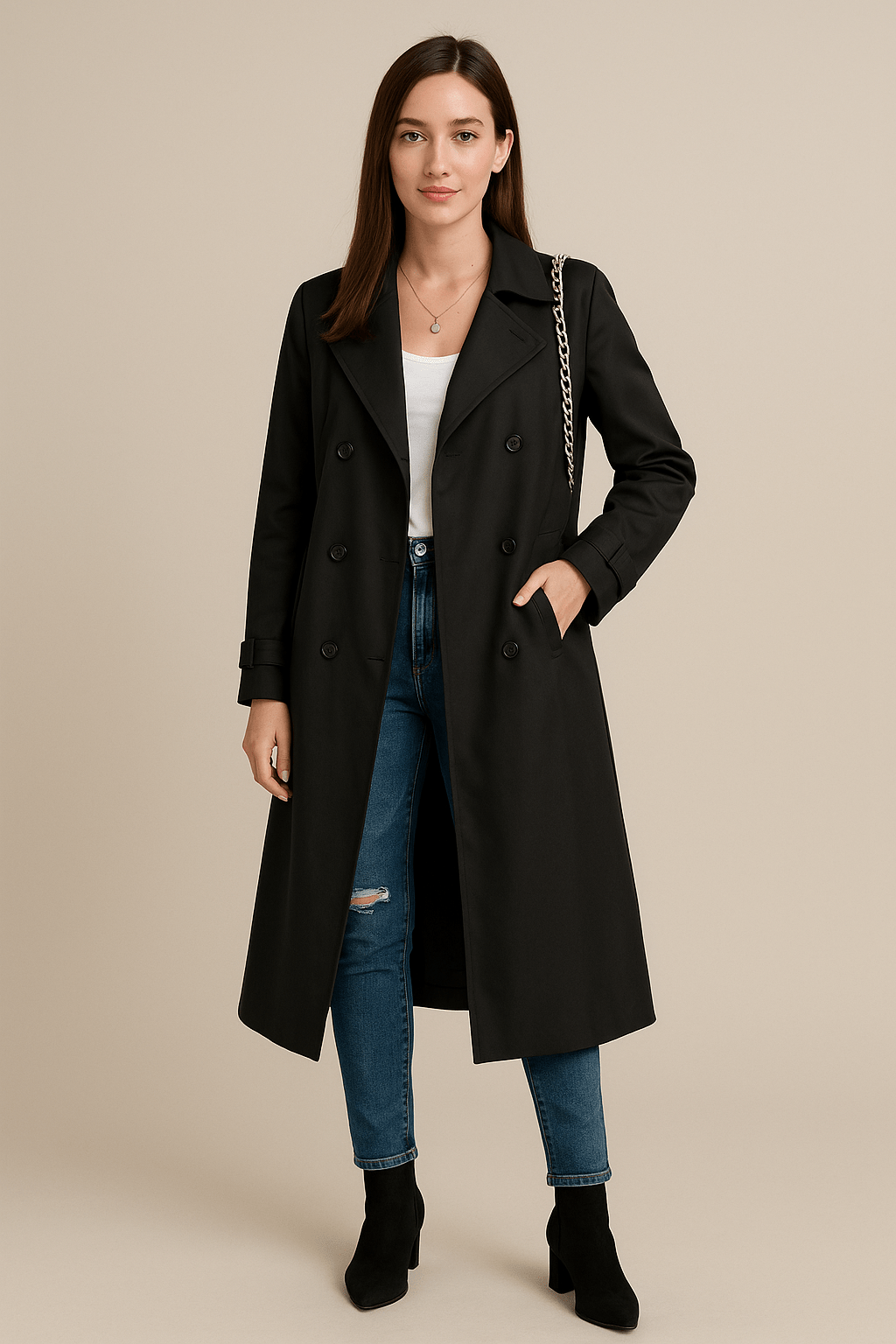 Dames Double - Breasted Trenchcoat - Ceintuur en Stormflappen - ZAMISI