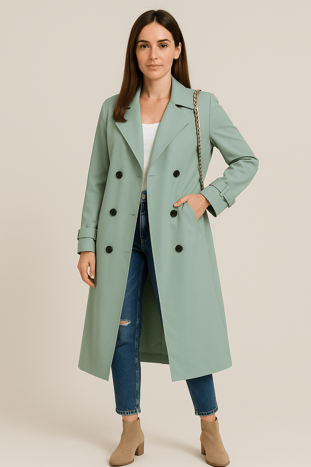 Dames Double - Breasted Trenchcoat - Ceintuur en Stormflappen - ZAMISI