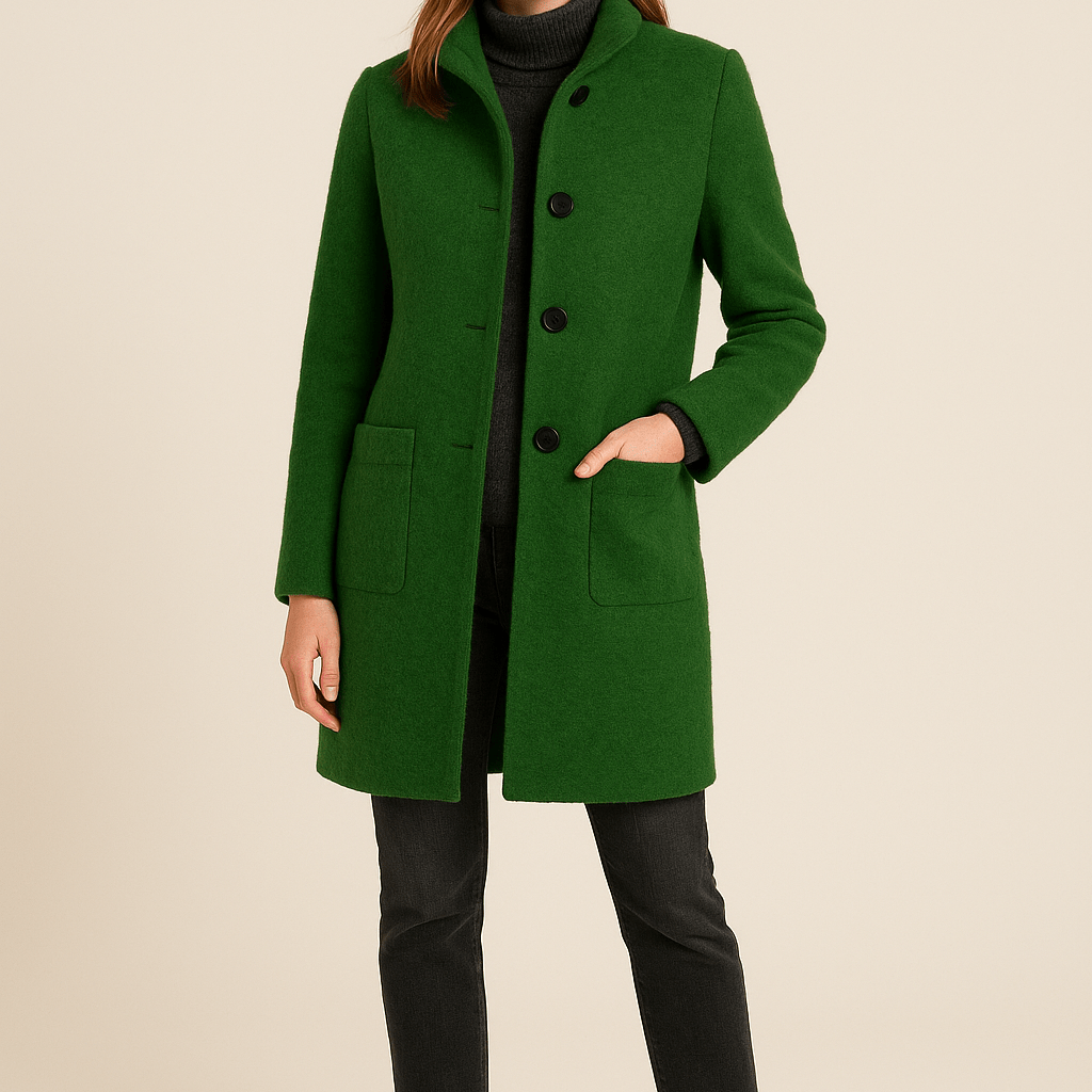 Dames Opstaande Kraag Jas - Knoopsluiting en Opgestikte Zakken - ZAMISI