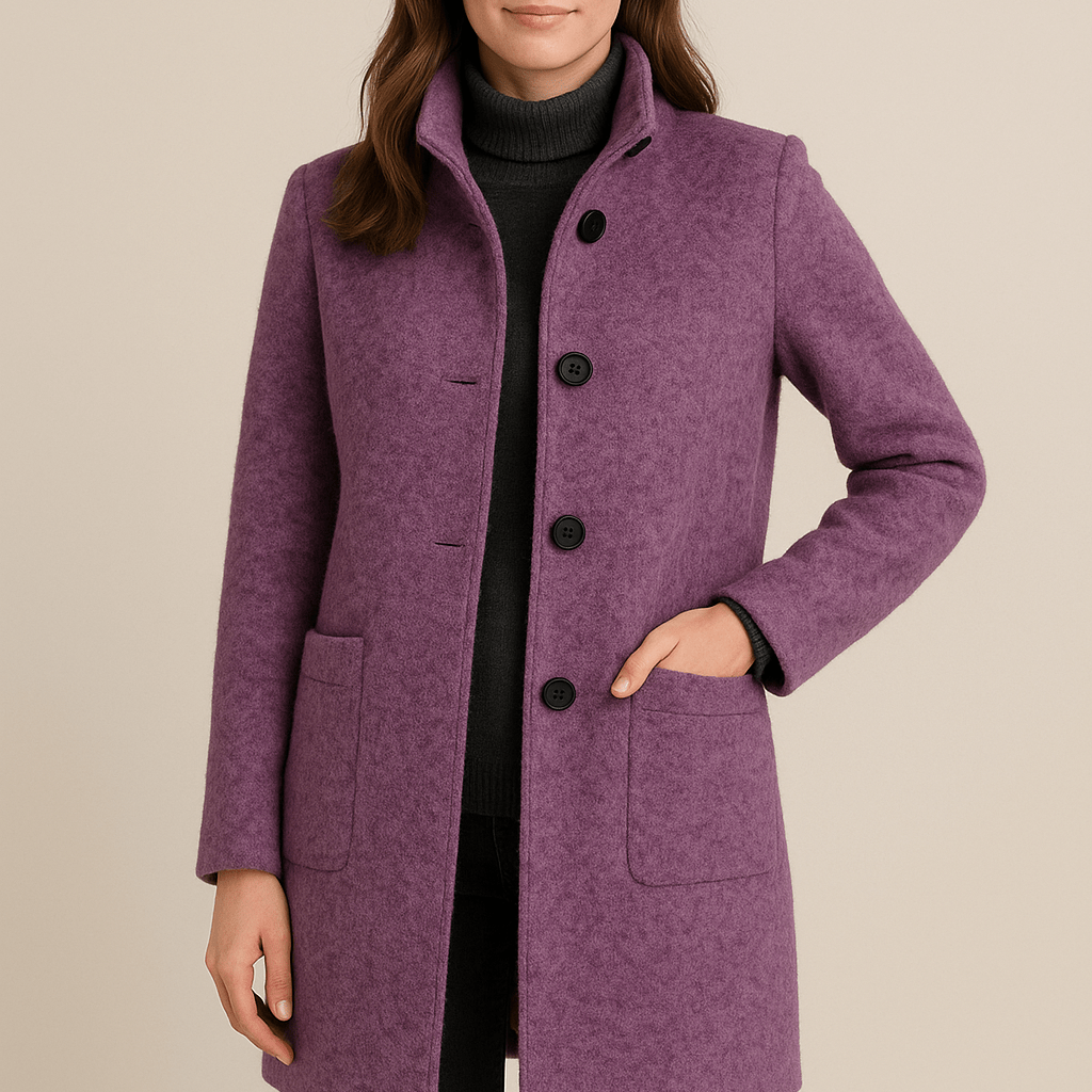 Dames Opstaande Kraag Jas - Knoopsluiting en Opgestikte Zakken - ZAMISI