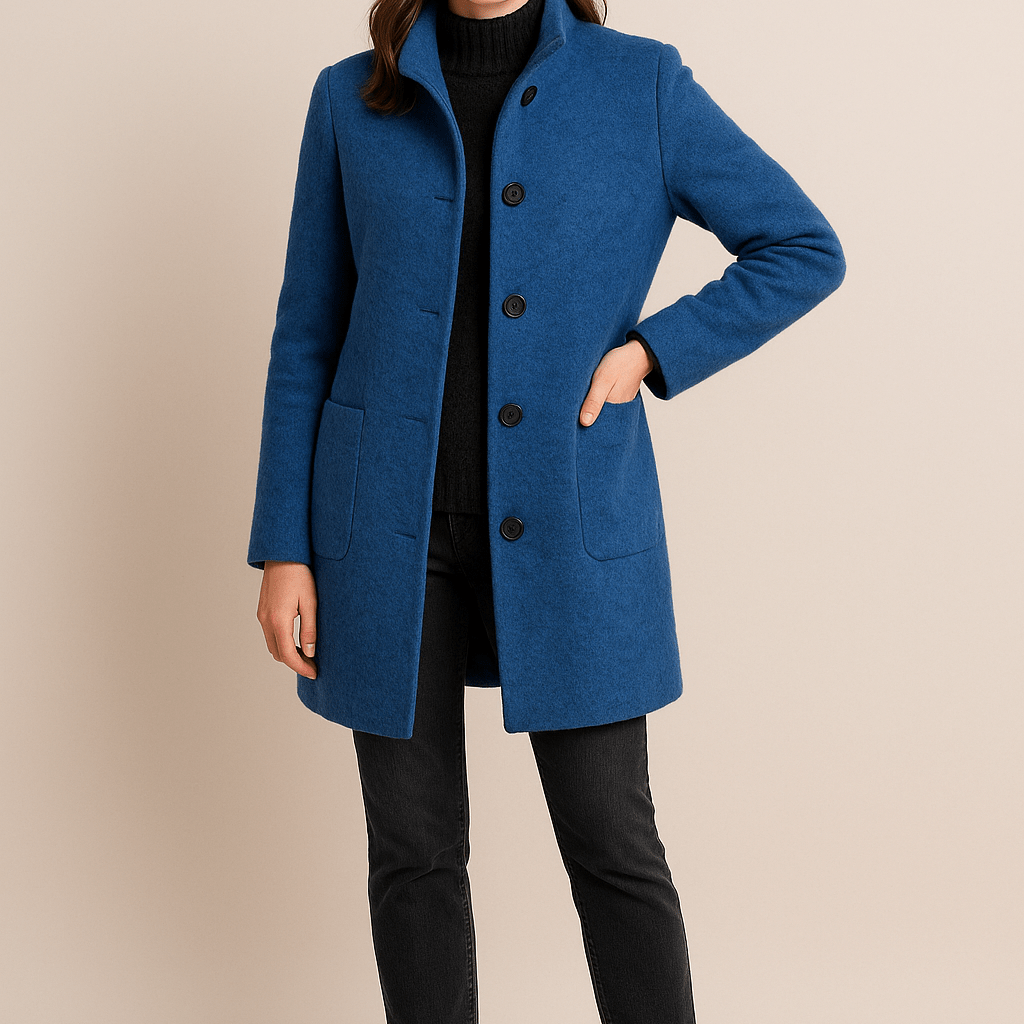 Dames Opstaande Kraag Jas - Knoopsluiting en Opgestikte Zakken - ZAMISI