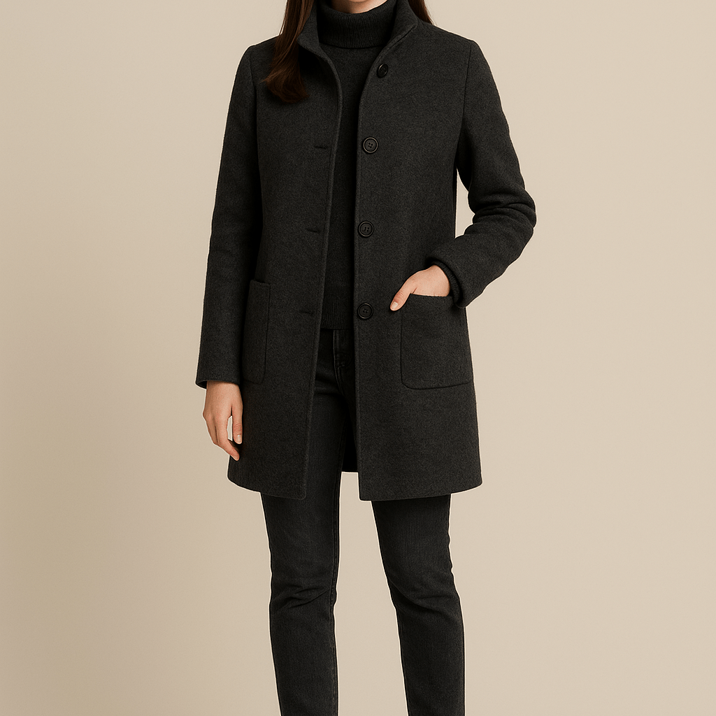 Dames Opstaande Kraag Jas - Knoopsluiting en Opgestikte Zakken - ZAMISI