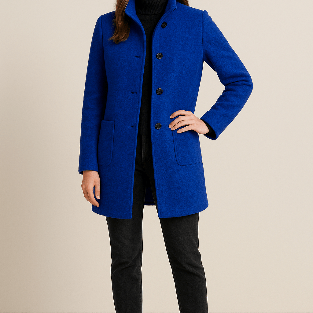 Dames Opstaande Kraag Jas - Knoopsluiting en Opgestikte Zakken - ZAMISI