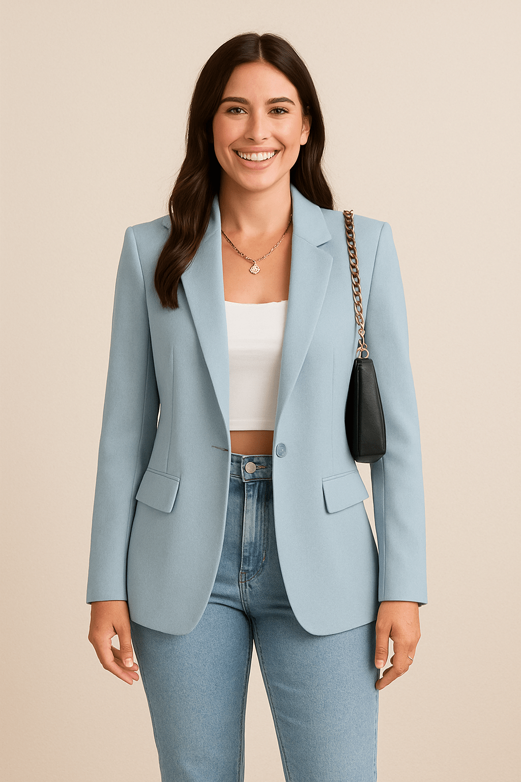 Dames Single - Breasted Blazer - Gekerfde Revers en Klepzakken - ZAMISI