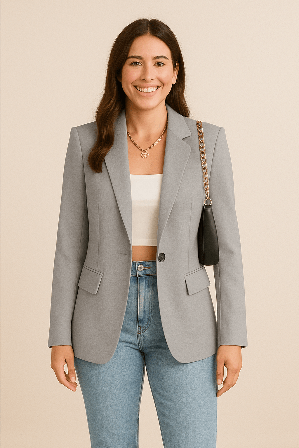Dames Single - Breasted Blazer - Gekerfde Revers en Klepzakken - ZAMISI