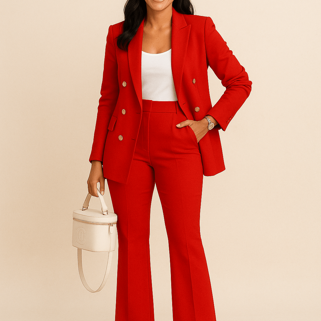 Dames Double - Breasted Broekpak - Puntrevers en Flared Pijp - ZAMISI