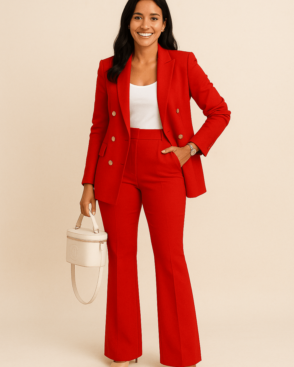 Dames Double - Breasted Broekpak - Puntrevers en Flared Pijp - ZAMISI