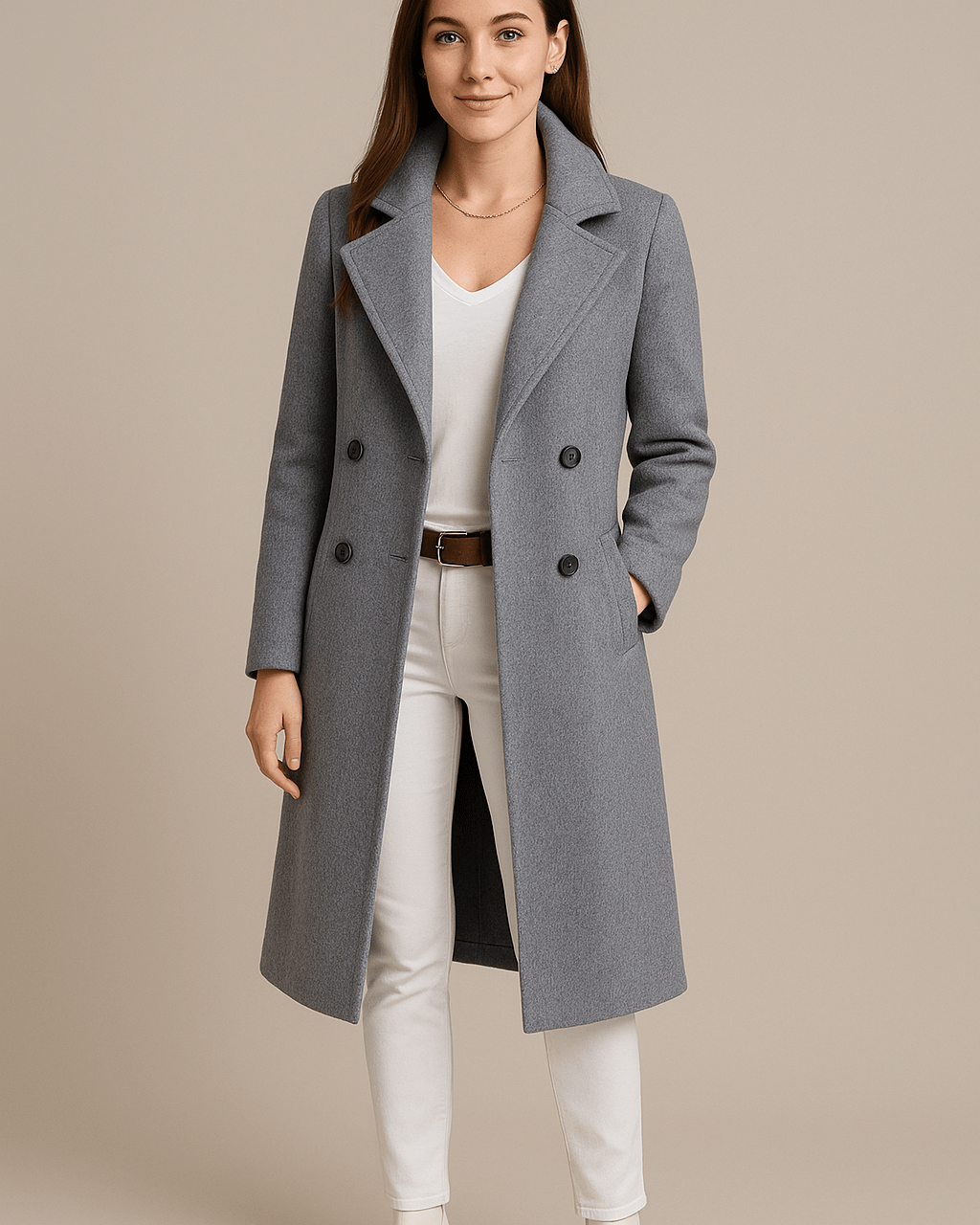 Dames Enkele - Rij Mantel - Brede Reverskraag en Twee - Knoopssluiting - ZAMISI