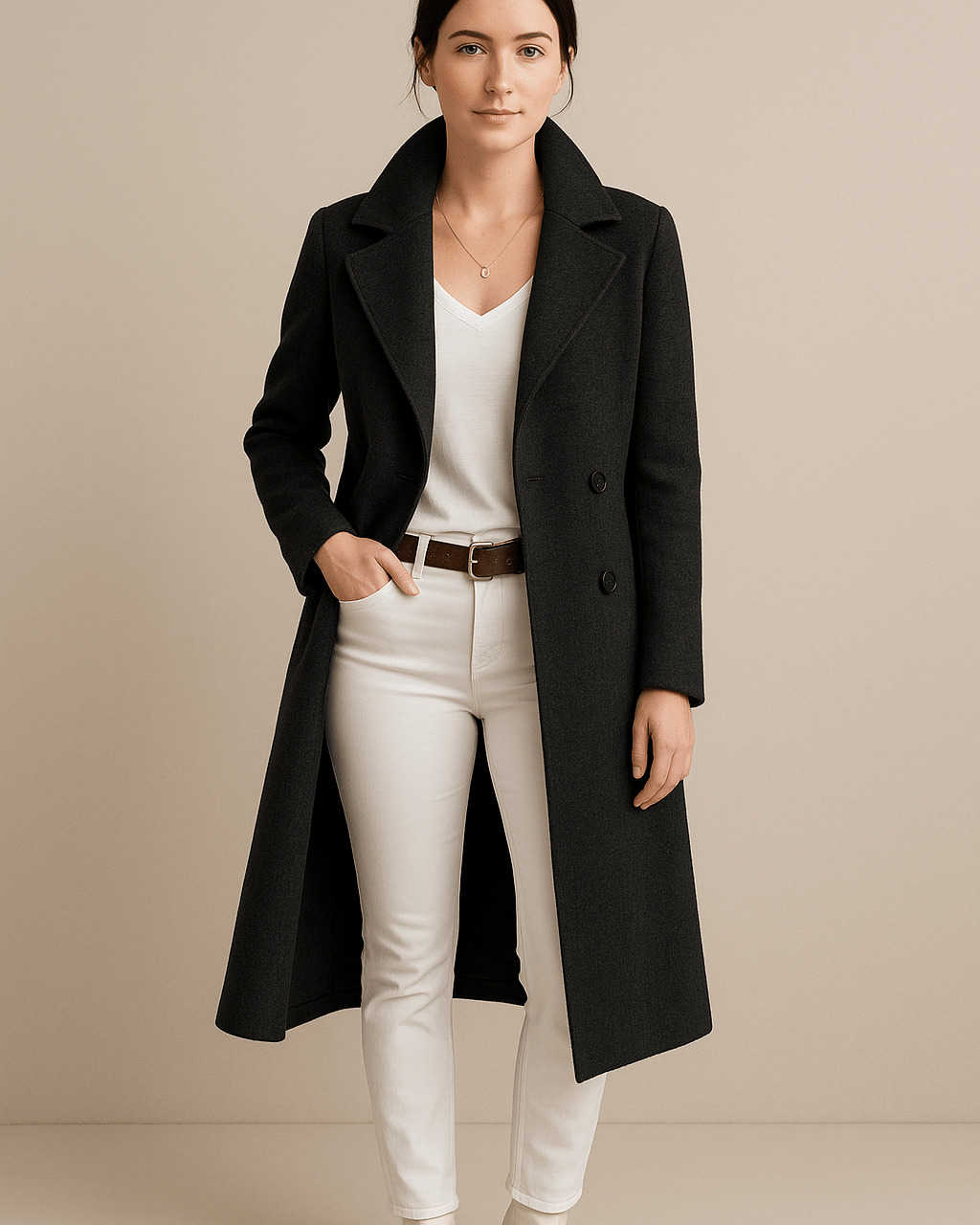 Dames Enkele - Rij Mantel - Brede Reverskraag en Twee - Knoopssluiting - ZAMISI