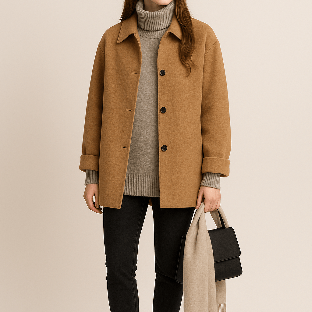 Dames Jas met Relaxte Pasvorm - Reverskraag en Knoopsluiting - ZAMISI