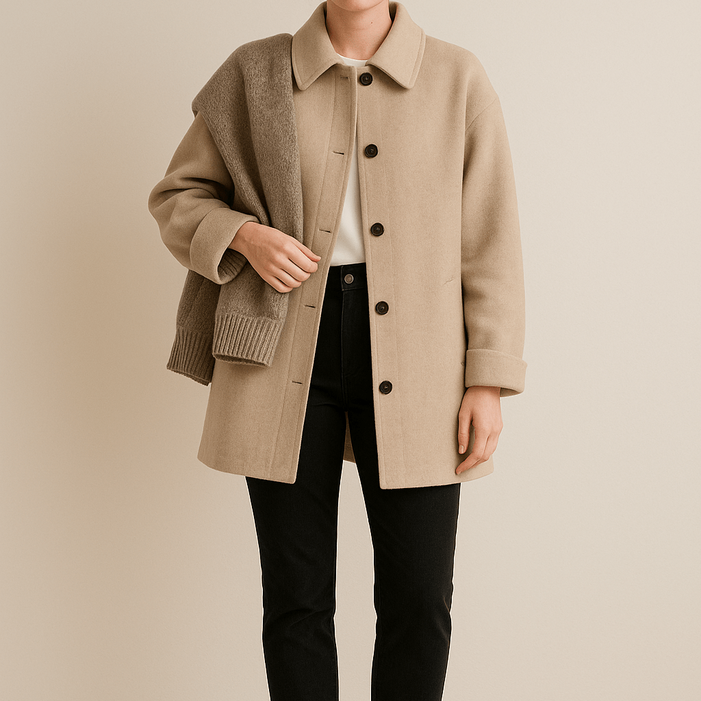 Dames Jas met Relaxte Pasvorm - Reverskraag en Knoopsluiting - ZAMISI