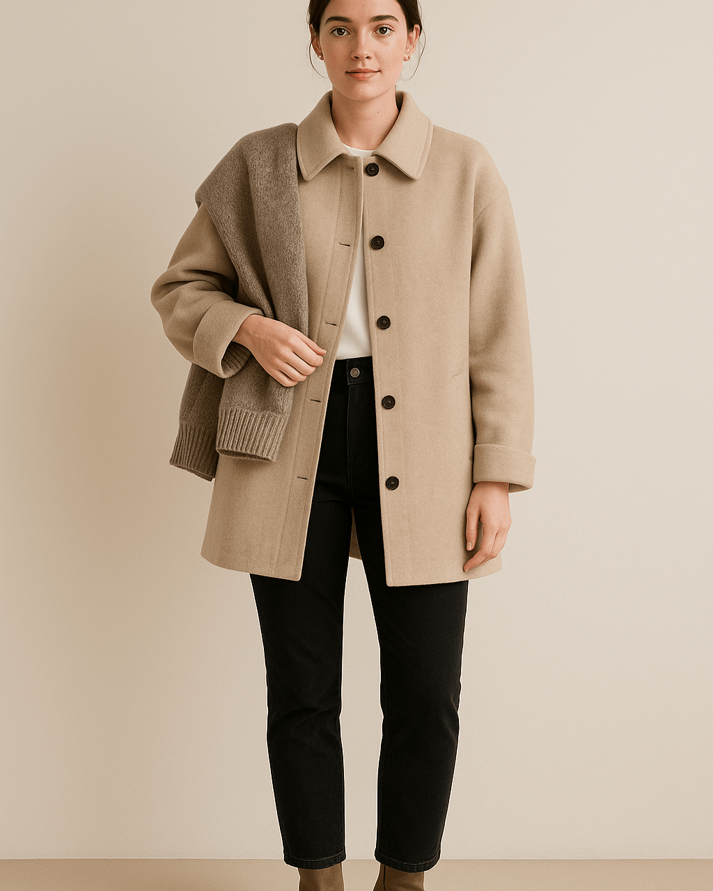 Dames Jas met Relaxte Pasvorm - Reverskraag en Knoopsluiting - ZAMISI