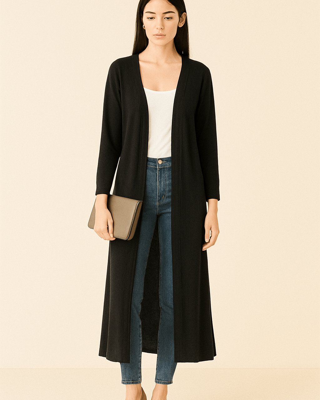 Dames Lang Vest - Open Voorkant en V - Halslijn - ZAMISI