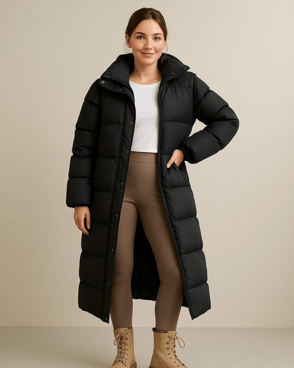 Dames Lange Gewatteerde Jas - Met Capuchon en Maxi Lengte - ZAMISI