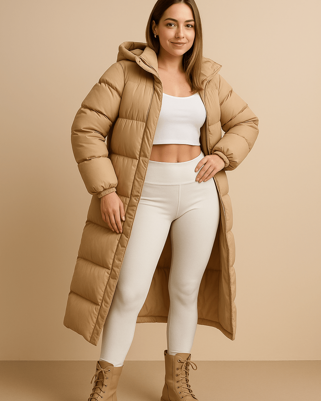 Dames Lange Gewatteerde Jas - Met Capuchon en Maxi Lengte - ZAMISI