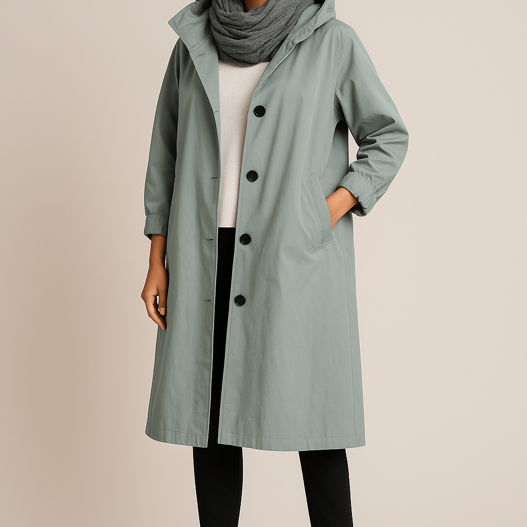 Dames Lange Jas met Capuchon - Knoopsluiting en Zijzakken - ZAMISI