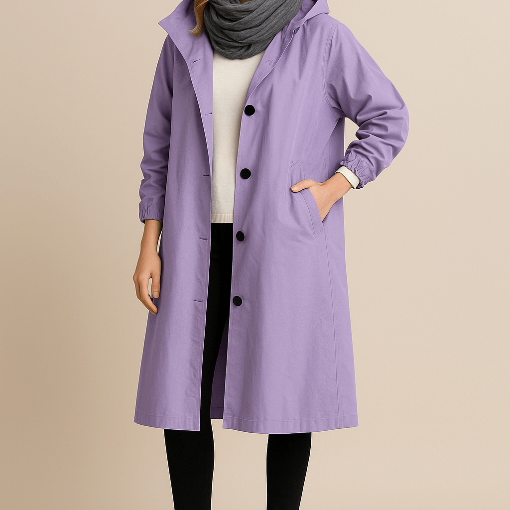 Dames Lange Jas met Capuchon - Knoopsluiting en Zijzakken - ZAMISI