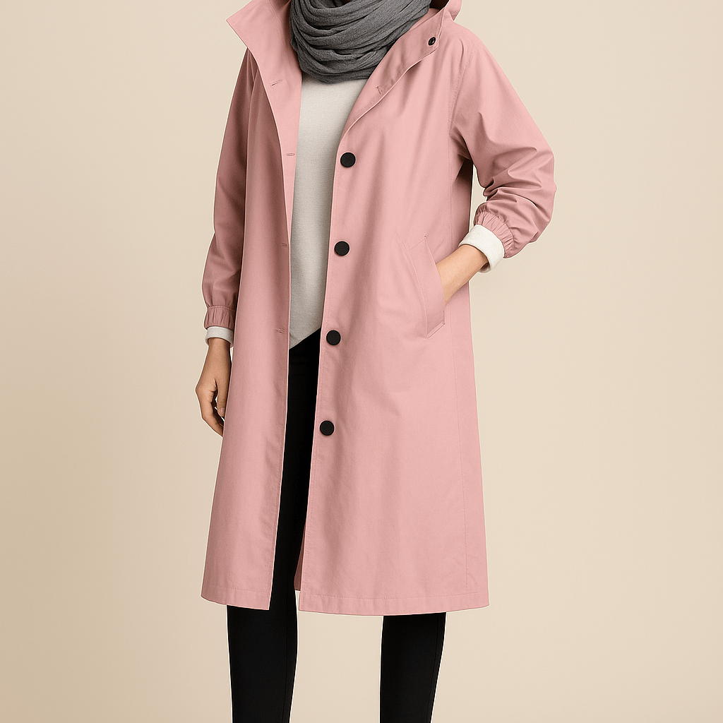 Dames Lange Jas met Capuchon - Knoopsluiting en Zijzakken - ZAMISI