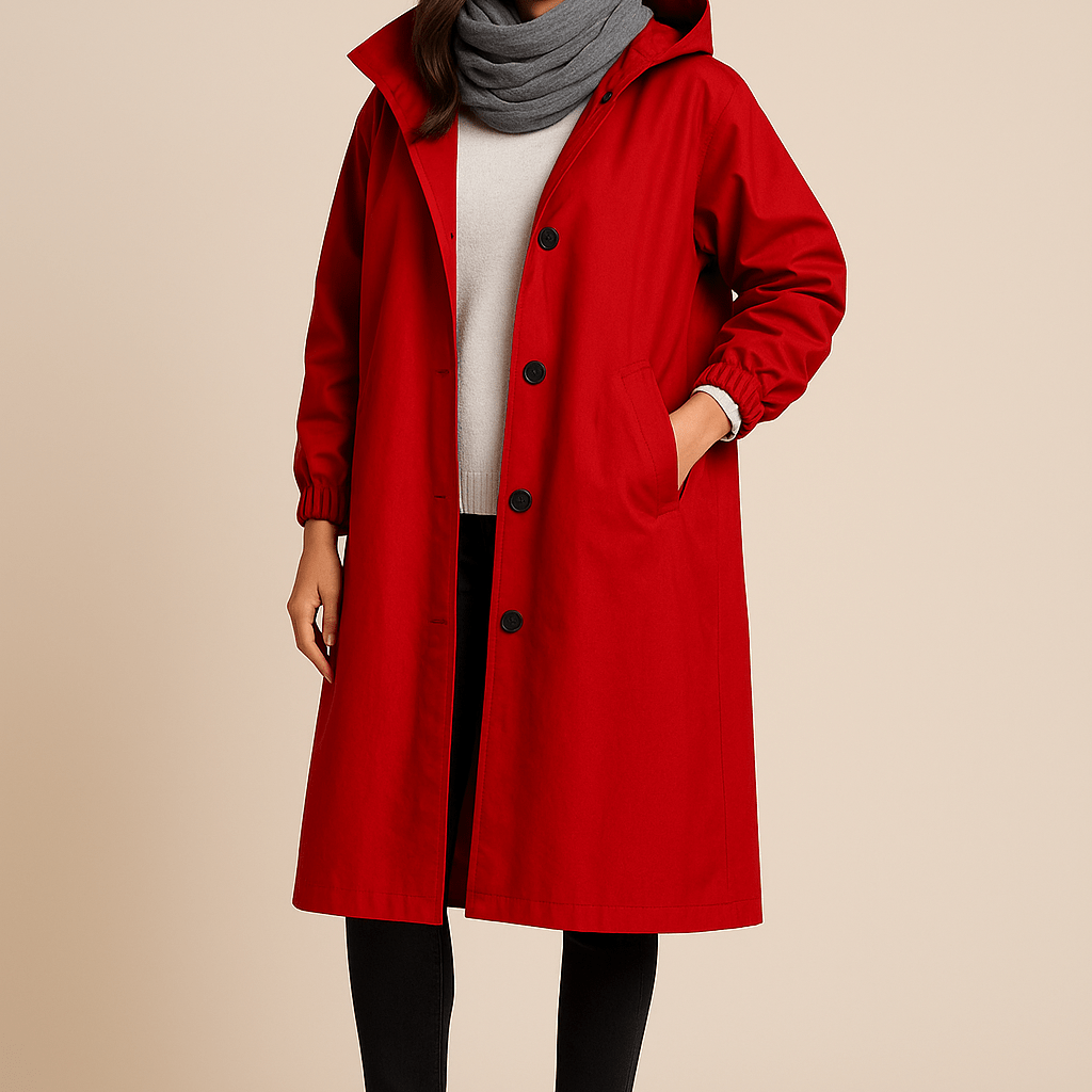 Dames Lange Jas met Capuchon - Knoopsluiting en Zijzakken - ZAMISI