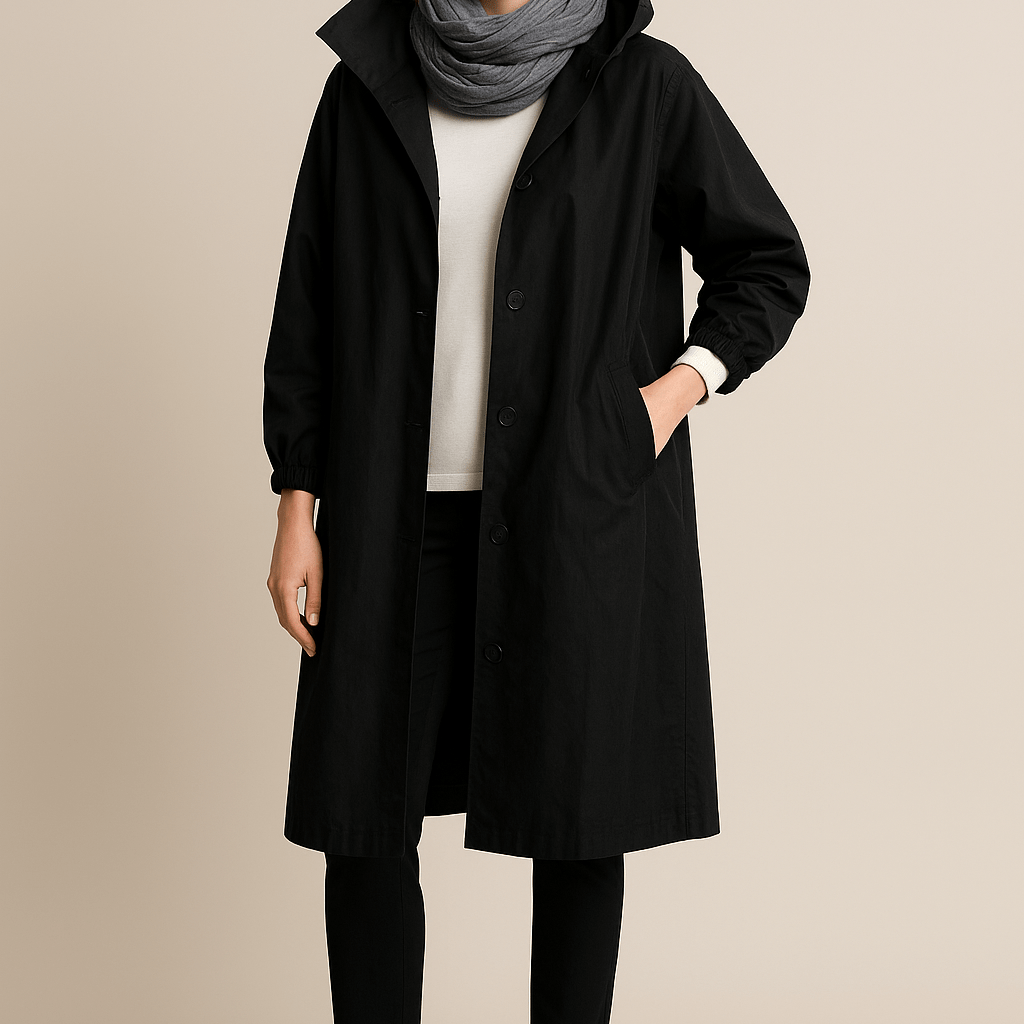 Dames Lange Jas met Capuchon - Knoopsluiting en Zijzakken - ZAMISI