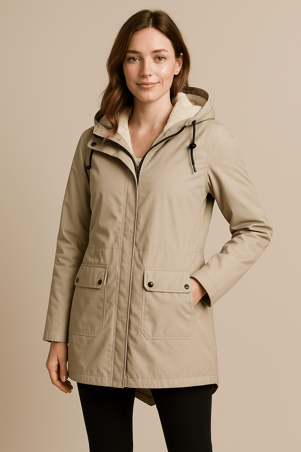 Dames Parka met Capuchon - Ritssluiting en Klepzakken - ZAMISI