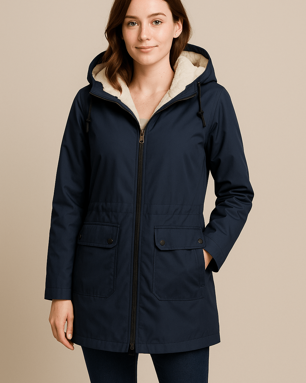 Dames Parka met Capuchon - Ritssluiting en Klepzakken - ZAMISI
