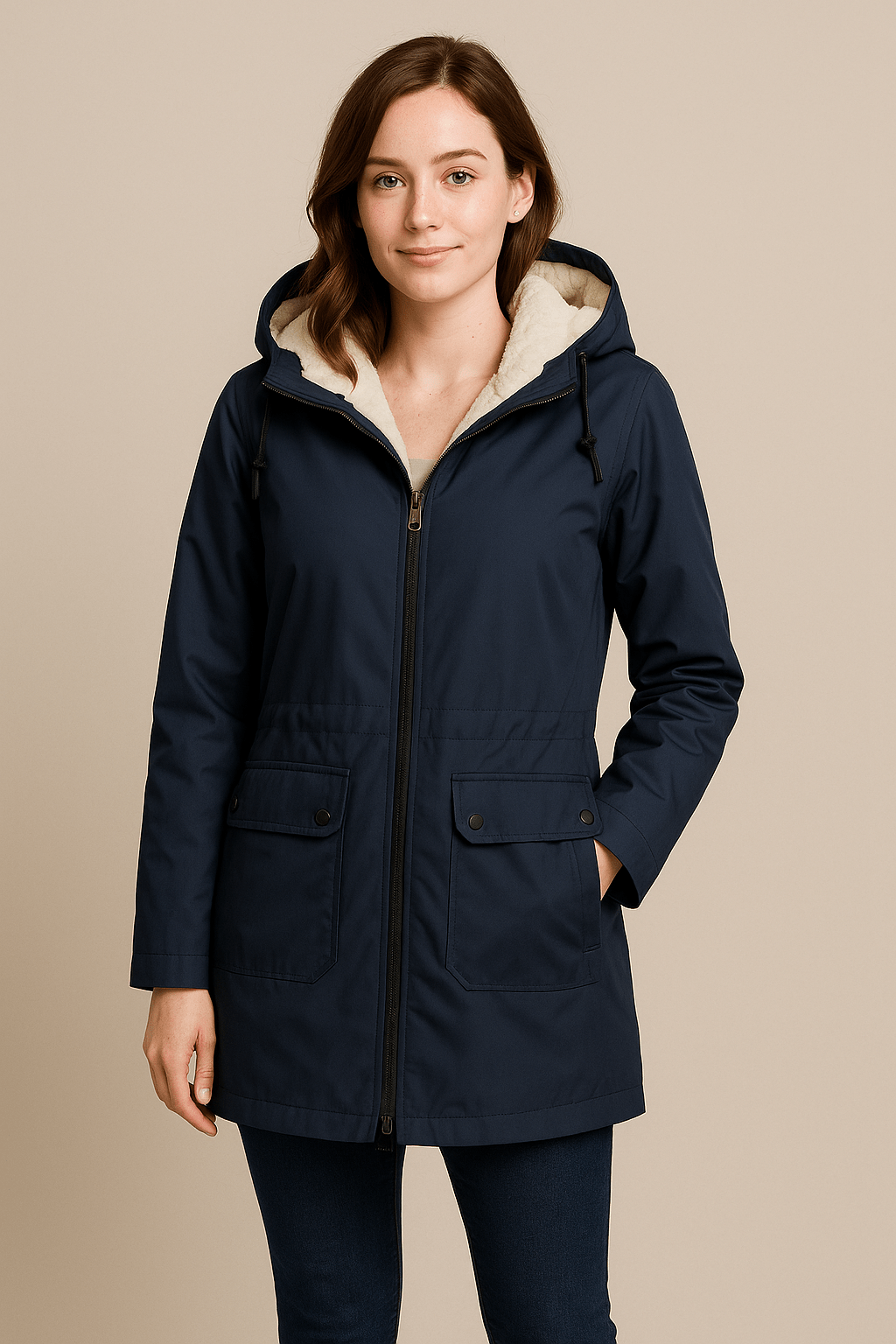 Dames Parka met Capuchon - Ritssluiting en Klepzakken - ZAMISI