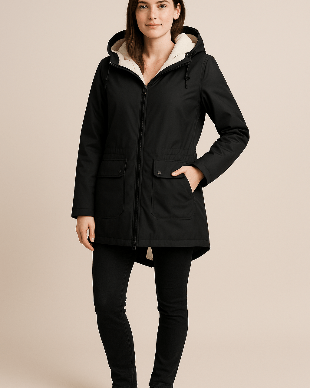 Dames Parka met Capuchon - Ritssluiting en Klepzakken - ZAMISI