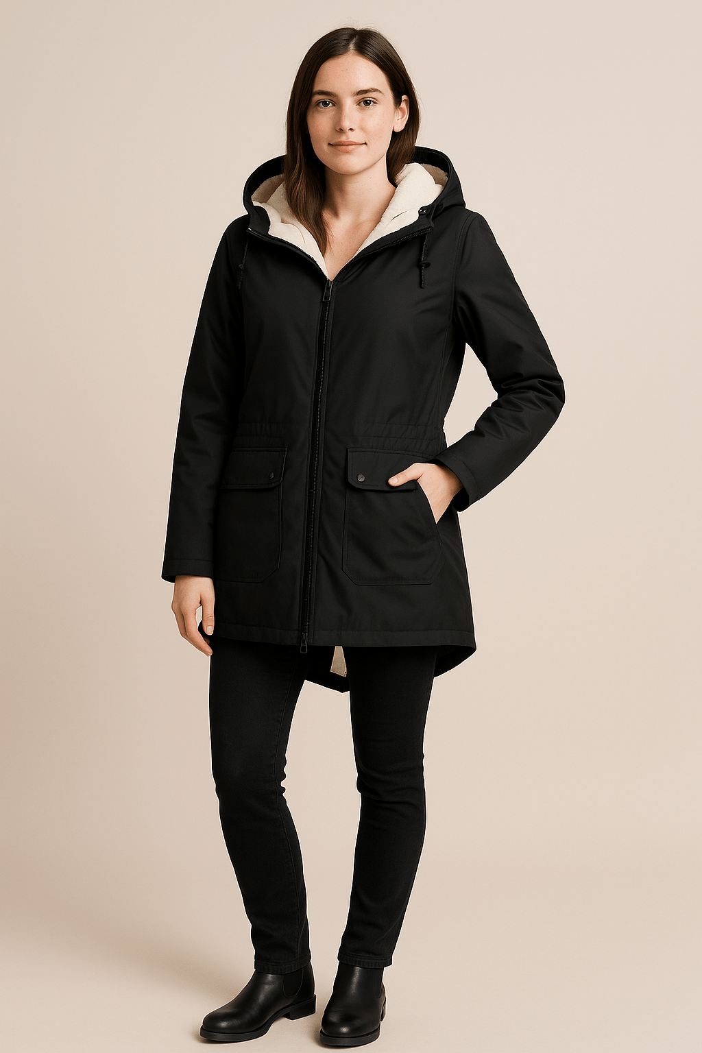 Dames Parka met Capuchon - Ritssluiting en Klepzakken - ZAMISI