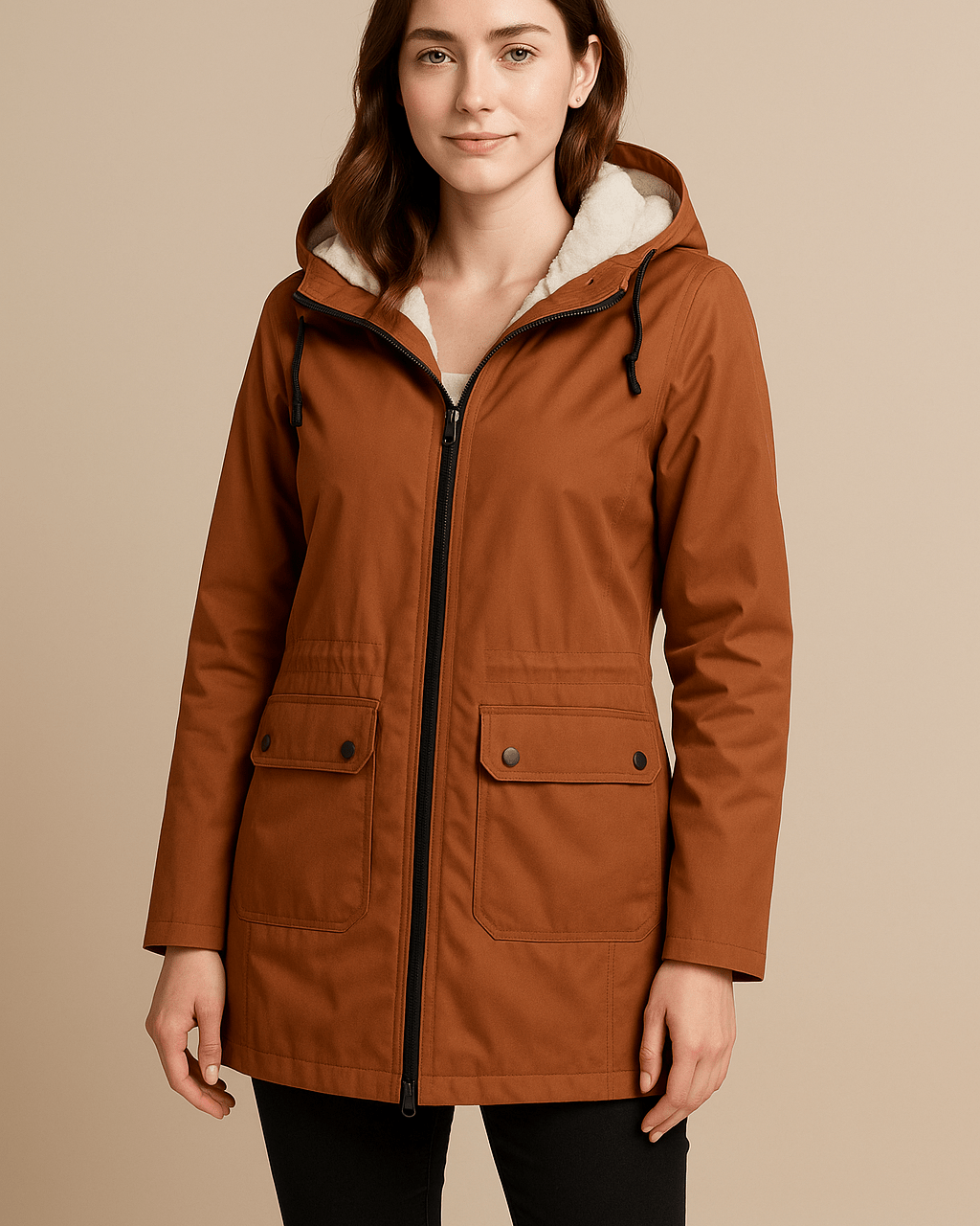 Dames Parka met Capuchon - Ritssluiting en Klepzakken - ZAMISI