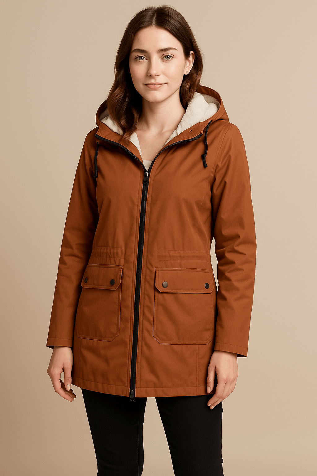 Dames Parka met Capuchon - Ritssluiting en Klepzakken - ZAMISI