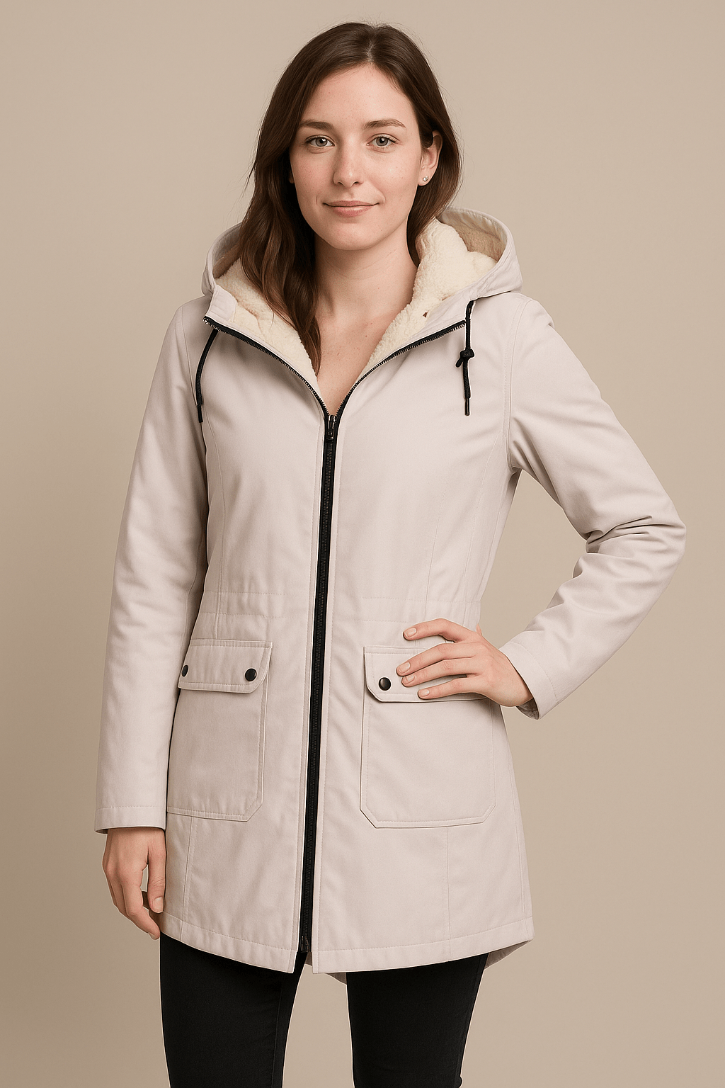 Dames Parka met Capuchon - Ritssluiting en Klepzakken - ZAMISI