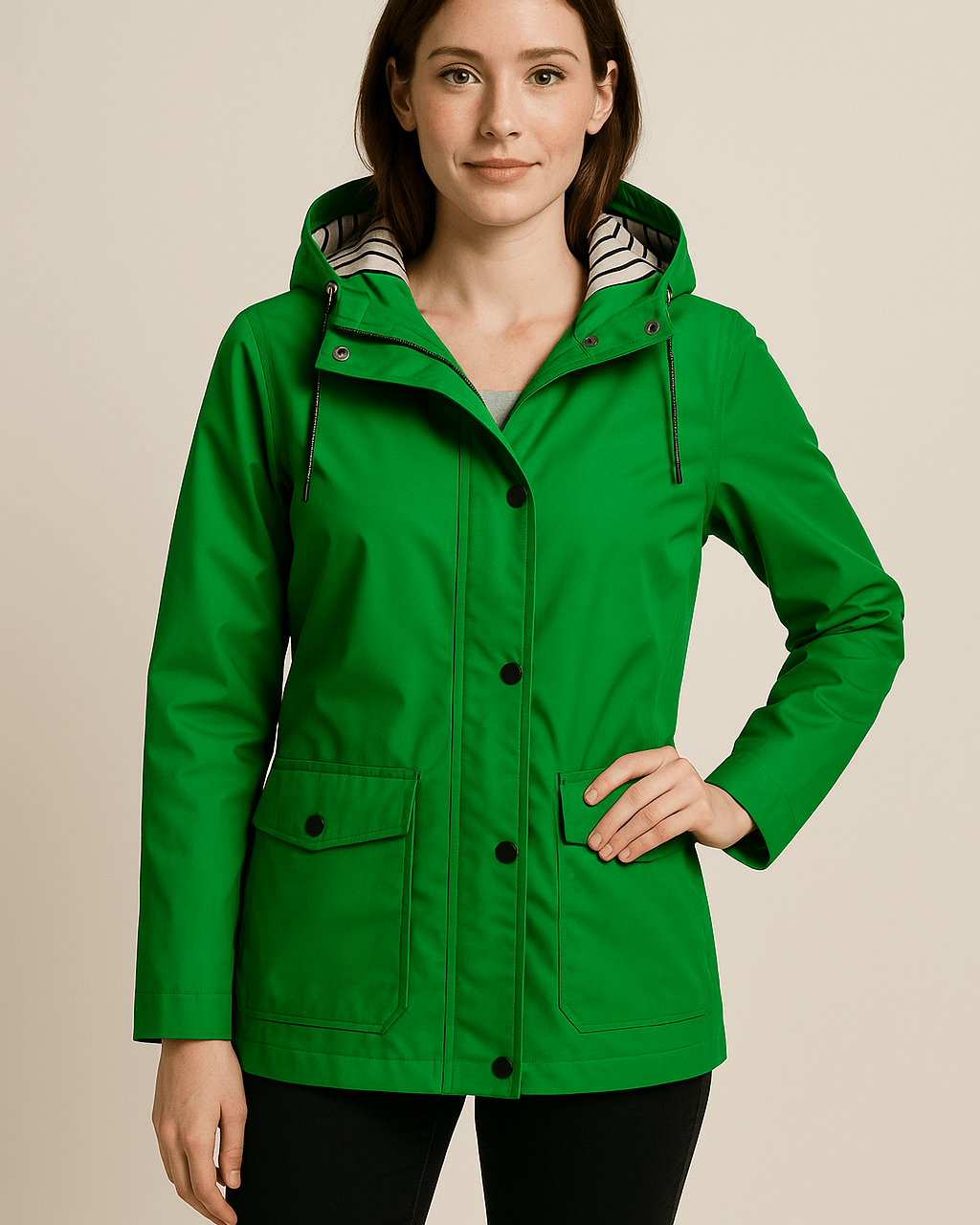 Dames Regenjas met Capuchon - Drukknopen en Klepzakken - ZAMISI