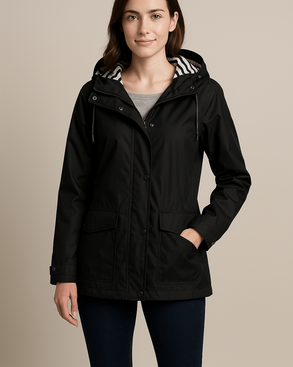 Dames Regenjas met Capuchon - Drukknopen en Klepzakken - ZAMISI