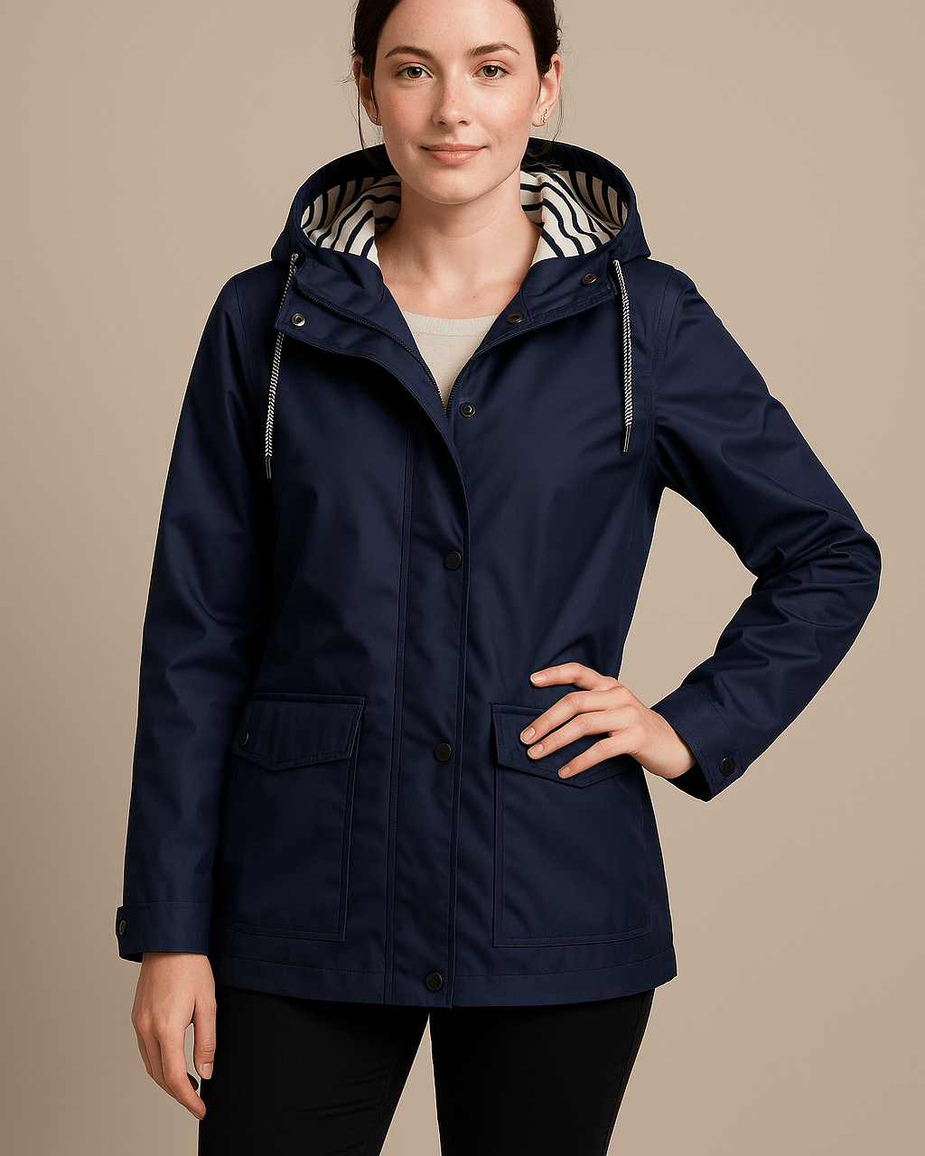 Dames Regenjas met Capuchon - Drukknopen en Klepzakken - ZAMISI