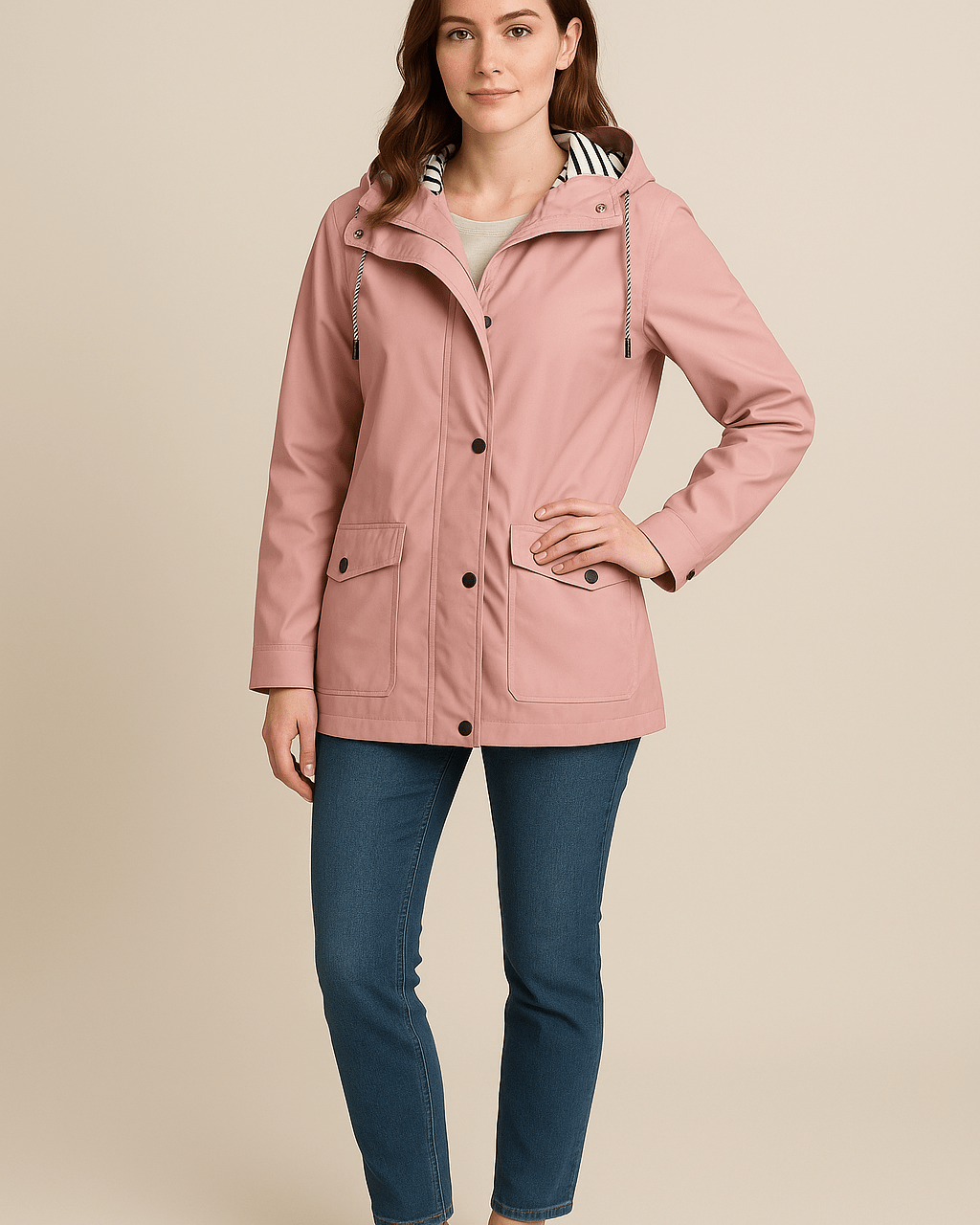 Dames Regenjas met Capuchon - Drukknopen en Klepzakken - ZAMISI