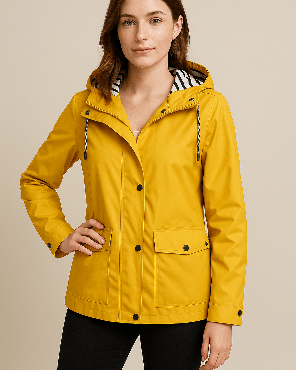 Dames Regenjas met Capuchon - Drukknopen en Klepzakken - ZAMISI