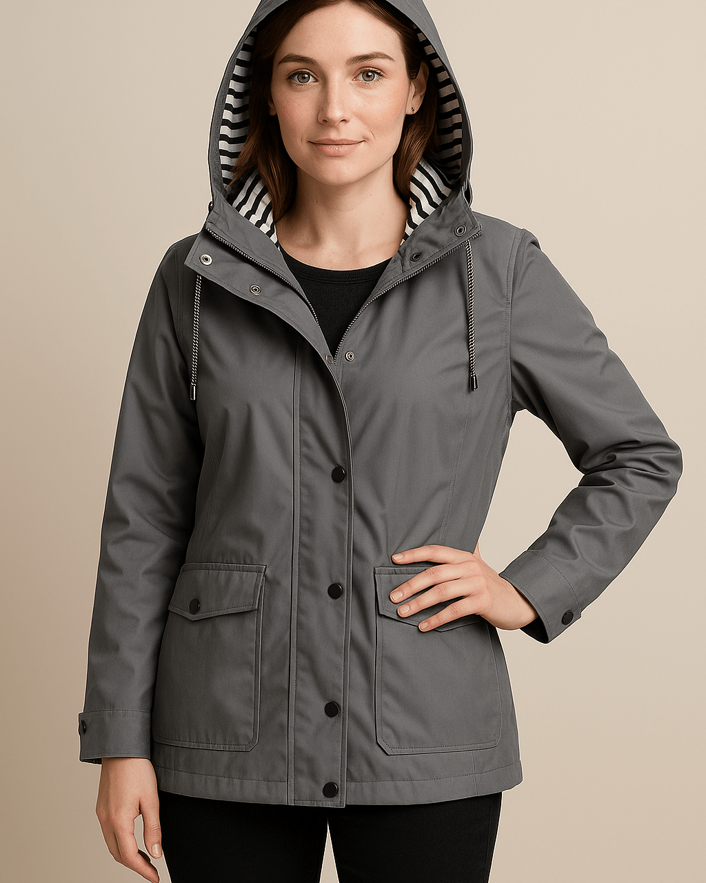 Dames Regenjas met Capuchon - Drukknopen en Klepzakken - ZAMISI