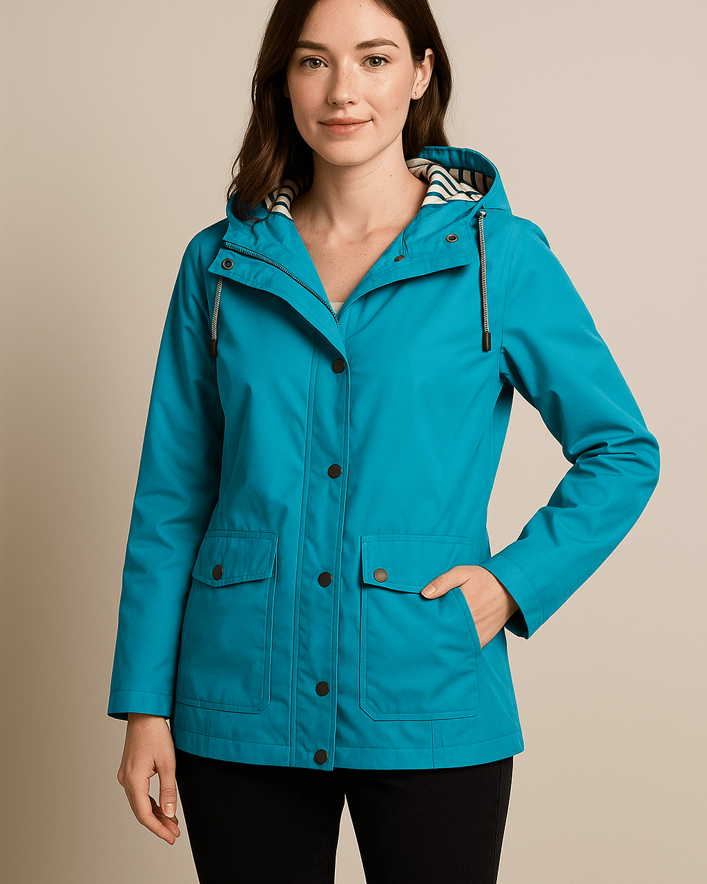 Dames Regenjas met Capuchon - Drukknopen en Klepzakken - ZAMISI