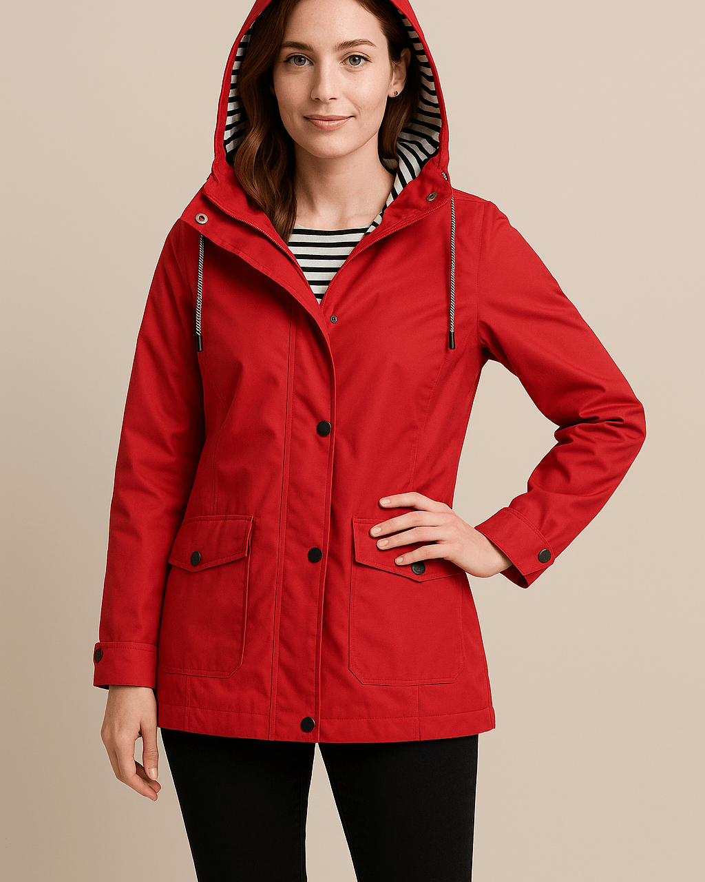 Dames Regenjas met Capuchon - Drukknopen en Klepzakken - ZAMISI