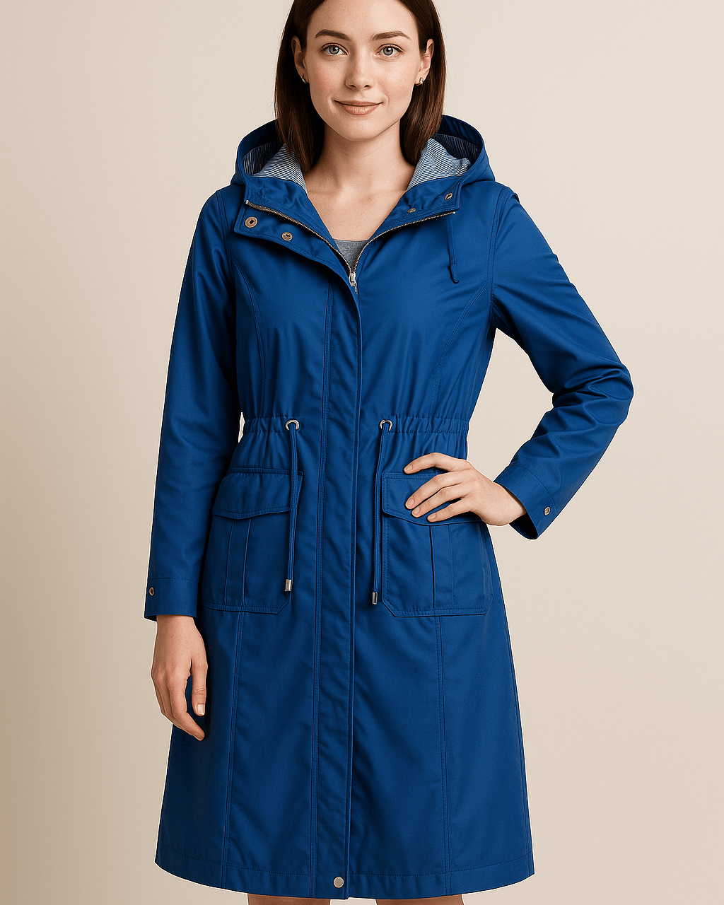 Dames Regenjas met Capuchon - Trekkoord in de Taille en Klepzakken - ZAMISI