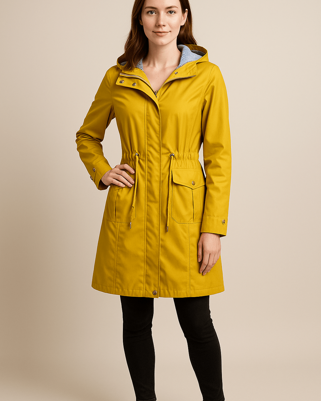 Dames Regenjas met Capuchon - Trekkoord in de Taille en Klepzakken - ZAMISI