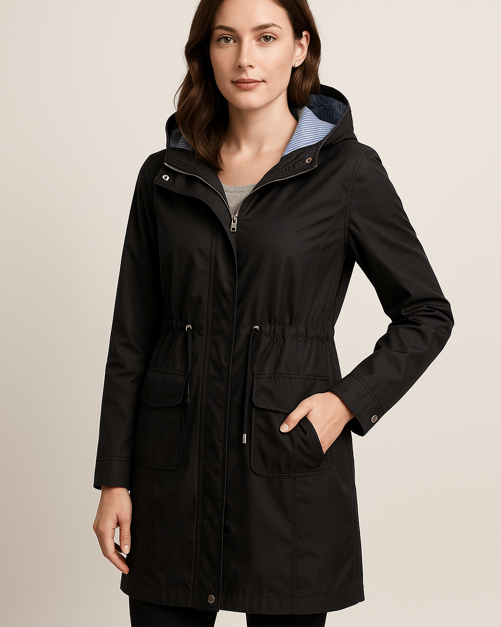 Dames Regenjas met Capuchon - Trekkoord in de Taille en Klepzakken - ZAMISI