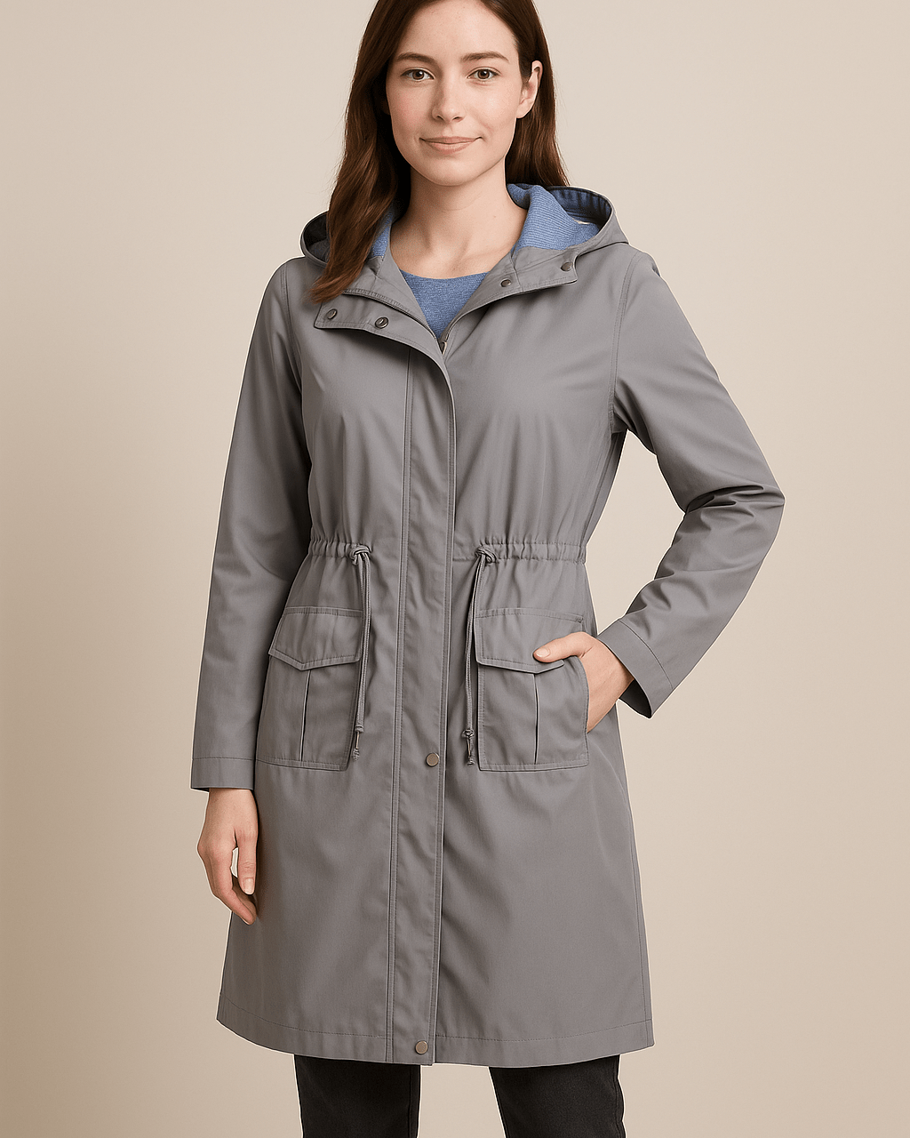 Dames Regenjas met Capuchon - Trekkoord in de Taille en Klepzakken - ZAMISI