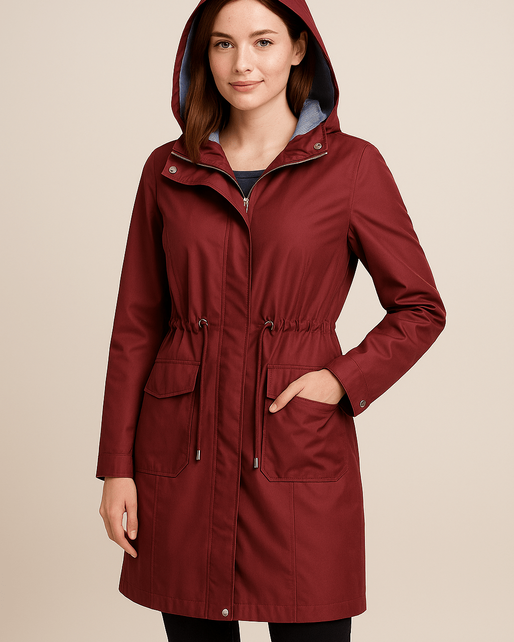 Dames Regenjas met Capuchon - Trekkoord in de Taille en Klepzakken - ZAMISI