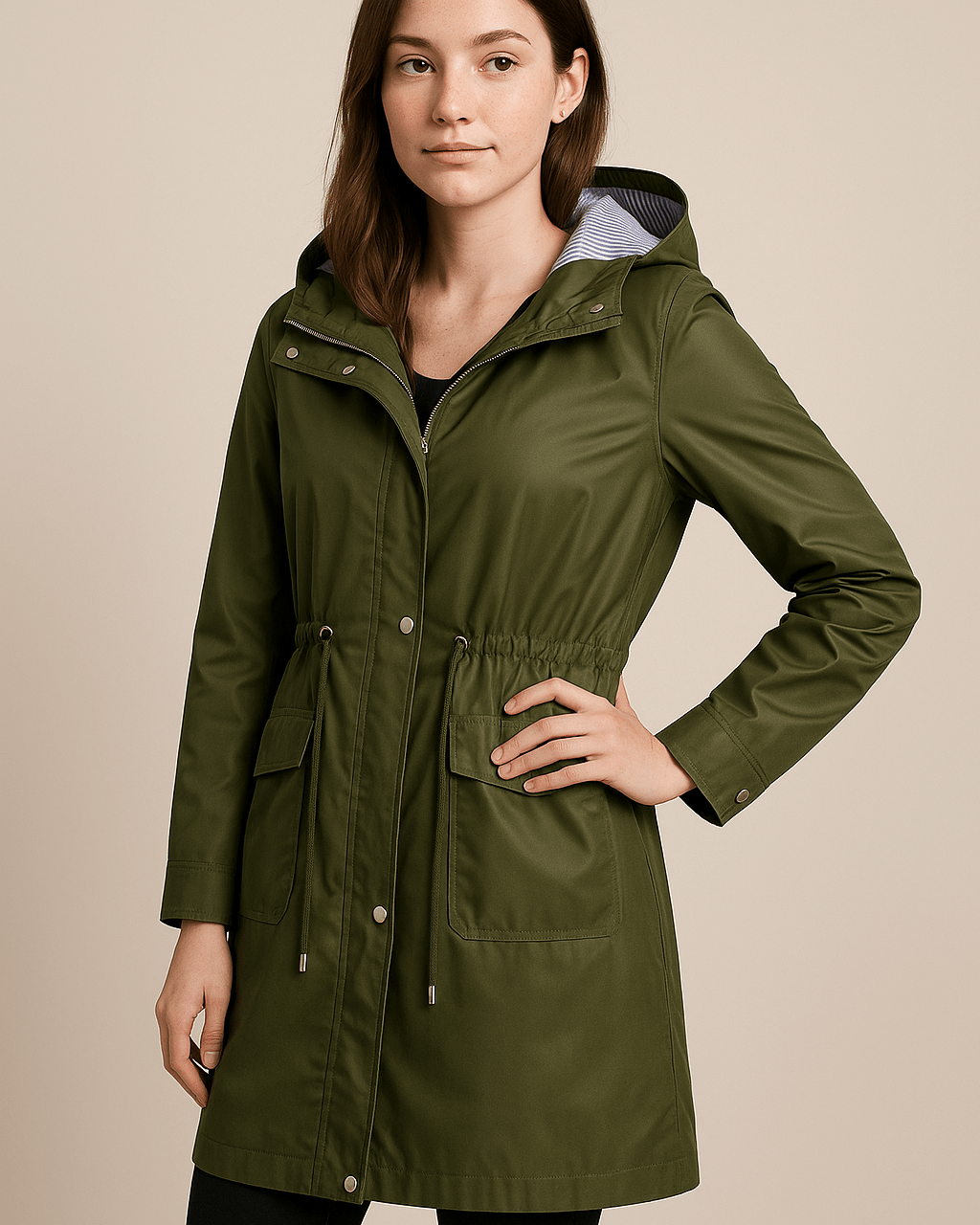 Dames Regenjas met Capuchon - Trekkoord in de Taille en Klepzakken - ZAMISI